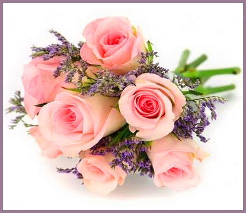 Mały bukiet słodyczy, róż, róże, fioletowe kwiaty, zielone, kwiaty Tapeta HD