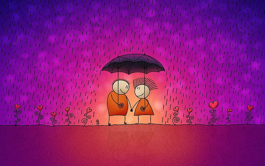 Funny Cartoon Love Couple In The Rain, Pink Rain HD wallpaper