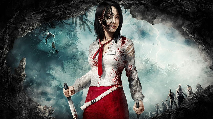 Krawat Dead Island Zombie Brunetka Gry jaskiniowe Dziewczyny, dziewczyna Horror Tapeta HD