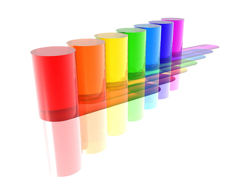 Rainbow Of Cylinders, shapes, abstract, rainbow, 3d, art HD wallpaper
