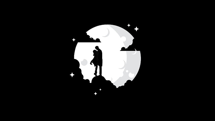 Couple , Silhouette, Moon, Black Background, Black Dark HD wallpaper ...
