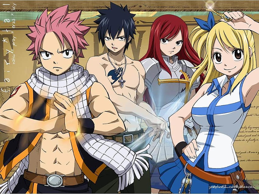 Fairy Tail the strongest team, lucy heartfilia, anime, fairy tail, erza scarlet, gray fullbuster, natsu dragneel HD wallpaper