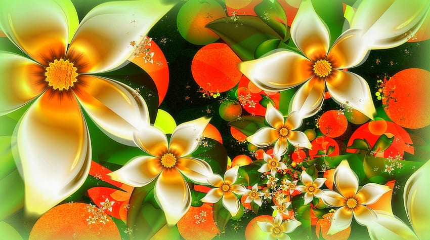 ✫Orange Blossoms✫, namorados amados, arte fractal, fractais crus, cores, arte digital, lindas, lindas flores, laranja, criativo pré-fabricado, flores, suavidade beleza, flores, flores, adorável papel de parede HD