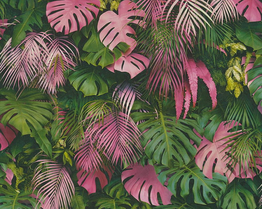 분홍색 및 녹색 - 박쥐, 분홍색 및 녹색 잎에 분홍색 및 녹색 배경 HD 월페이퍼