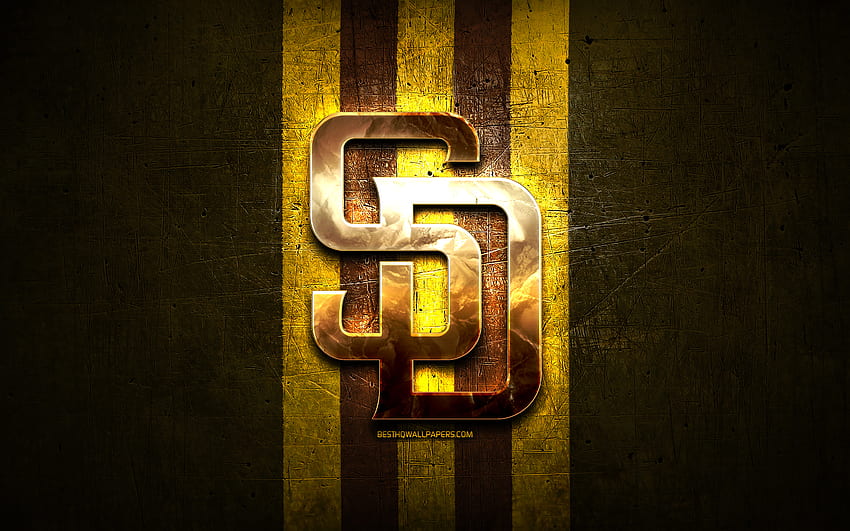 Lambang San Diego Padres, MLB, lambang emas, latar belakang logam kuning, tim bisbol Amerika, Bisbol Liga Utama, bisbol, San Diego Padres Wallpaper HD