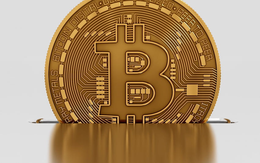 bitcoin, signo de oro 3D, moneda criptográfica, conceptos de dinero electrónico, btc, conceptos financieros, bitcoin de oro con resolución. Alta calidad fondo de pantalla