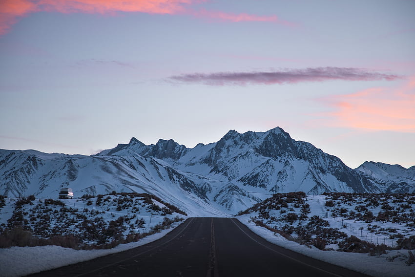Clean sky, sunset, mountains, road HD wallpaper Clean sky, sunset, mountains, road HD wallpaper