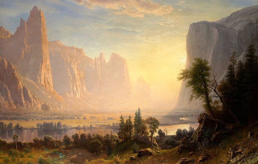 landscape, mountains, nature, lake, , Yosemite Valley, Albert Bierstadt for , section живопись HD wallpaper