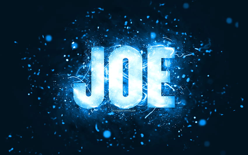 Happy Birtay Joe, , blue neon lights, Joe name, creative, Joe Happy Birtay, Joe Birtay, popular american male names, with Joe name, Joe HD wallpaper