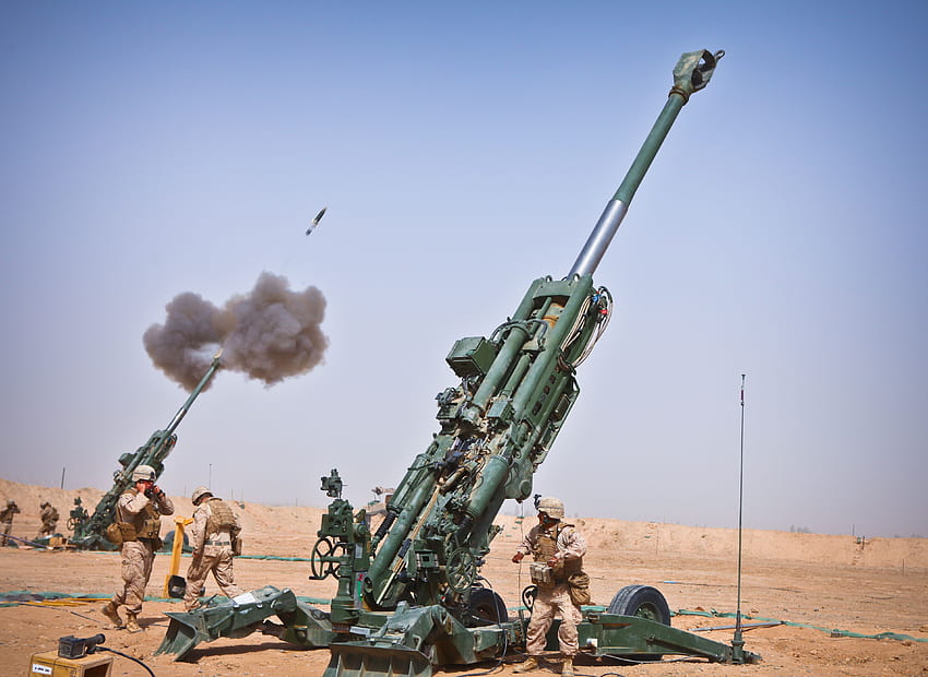 USMC、イラク、戦争、M777榴弾砲、大砲、米海兵隊、イラク、風景 高画質の壁紙