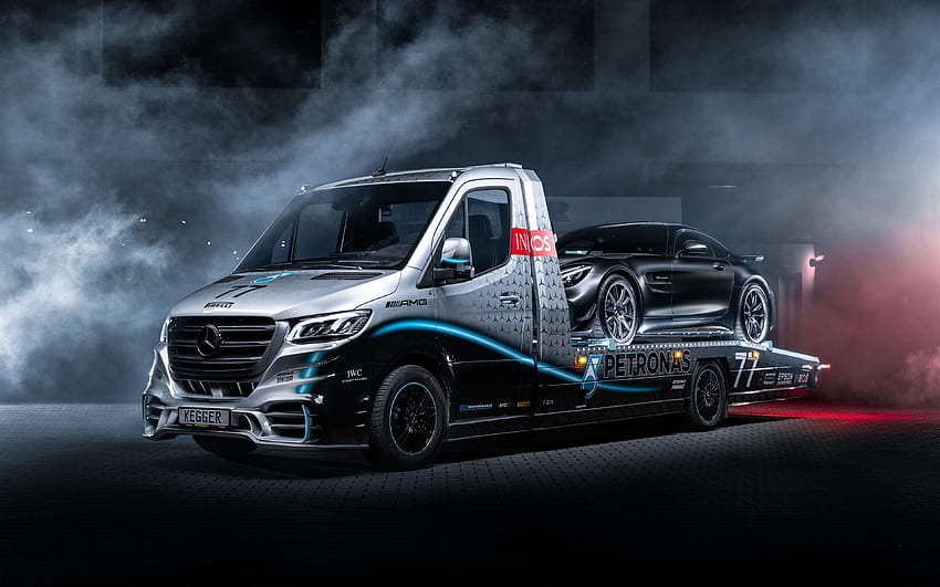 Mercedes-Benz Sprinter, Kegger, tow truck, Sprinter Petronas Edition, supercar transportation, tuning Sprinter, Mercedes-Benz HD wallpaper