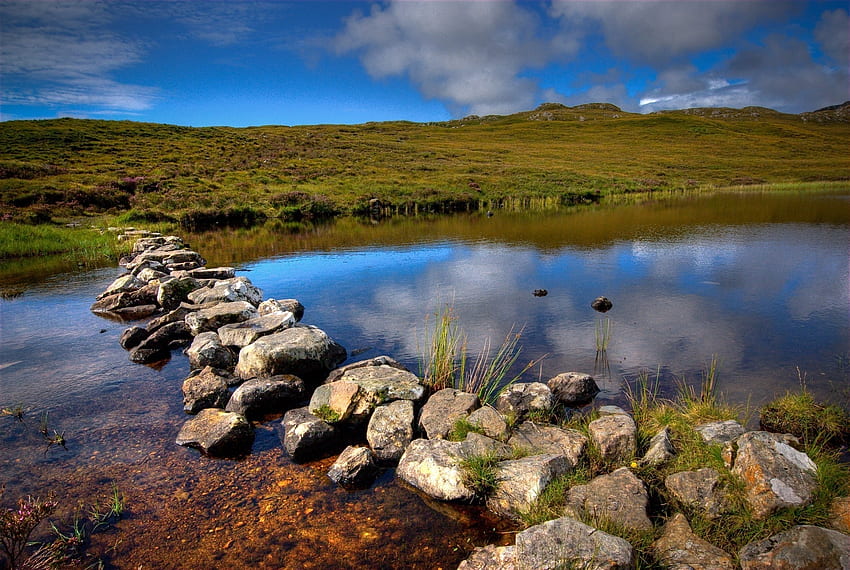 Naturaleza, Piedras, Lago, Camino, Escocia, Sendero, Travesía fondo de pantalla