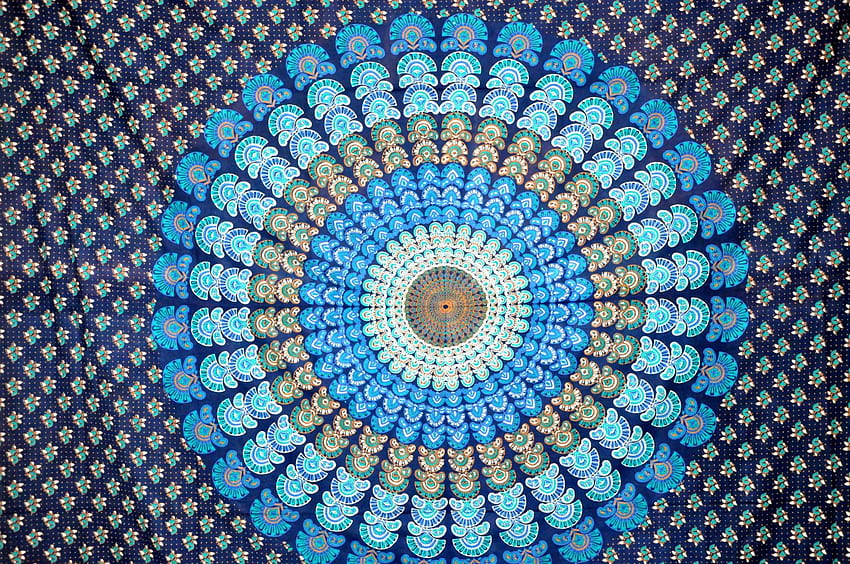 Hippie Tree Tapestry Niebieski indyjski gobelin z mandalą Tapeta HD