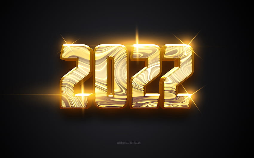 Happy New Year 2022, , golden glass letters, 2022 golden background, 2022 New Year, black background, 2022 concepts, 2022 greeting card HD wallpaper