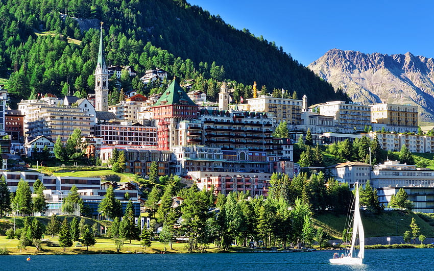 St Moritz, , villes suisses, paysages urbains, montagnes, Suisse, paysages urbains d'horizon, Europe Fond d'écran HD