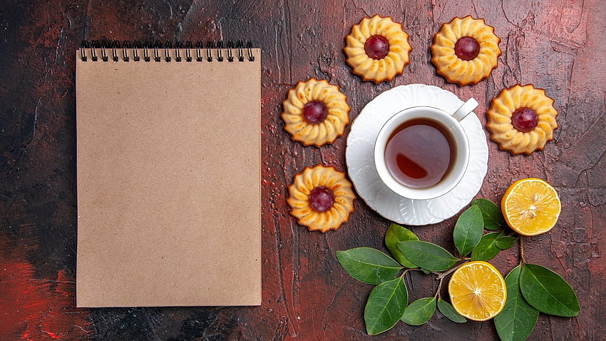 Tea, food, notepad, stil HD wallpaper