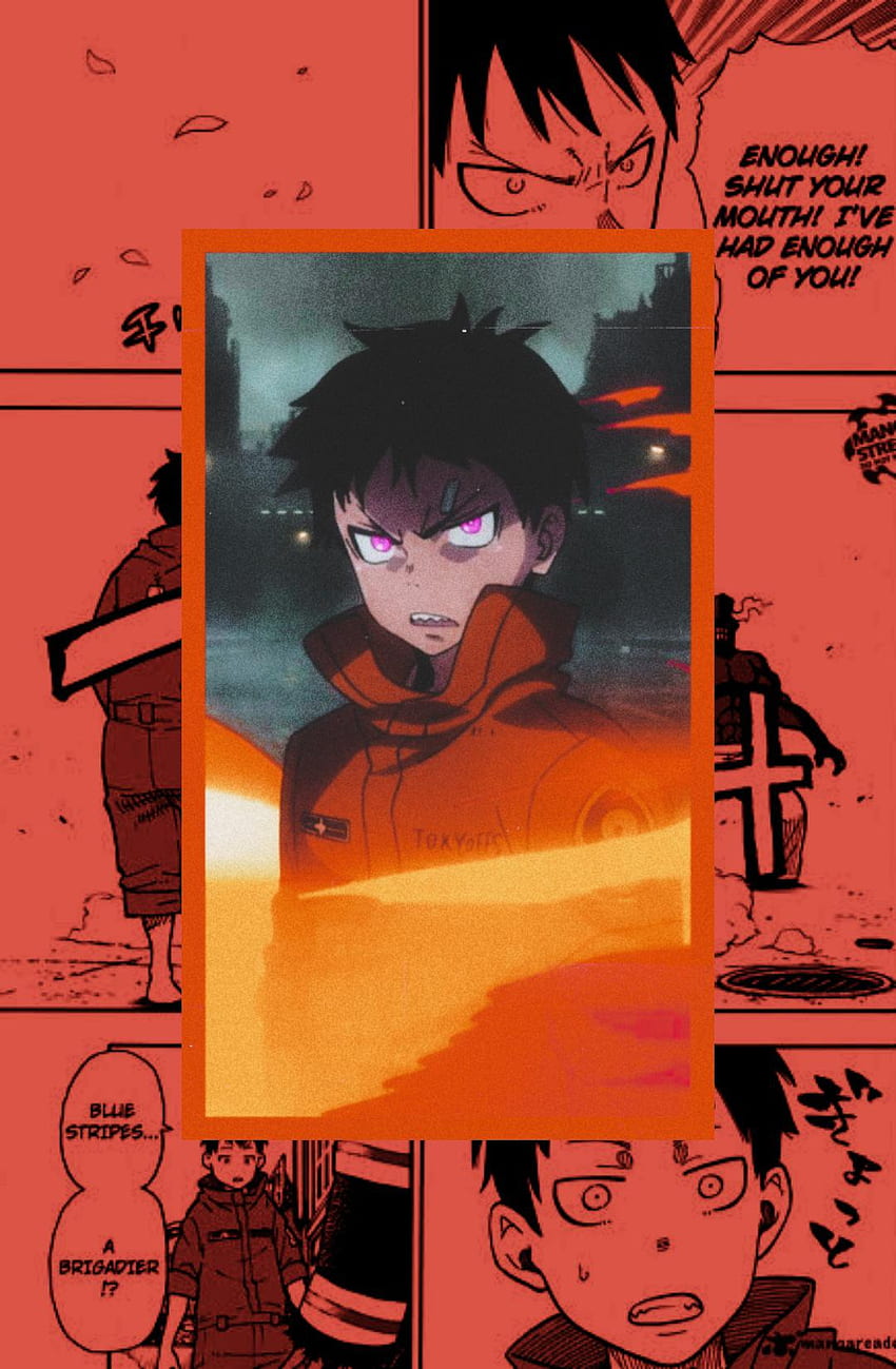 Shinra, naranja, rojo, Anime, fireforce, fuego, manga fondo de pantalla del teléfono