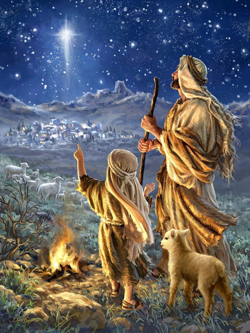 Shepherds Keeping Watch - Illuminated Fine Art. Christmas nativity scene, Christmas scenes, Christmas paintings HD phone wallpaper
