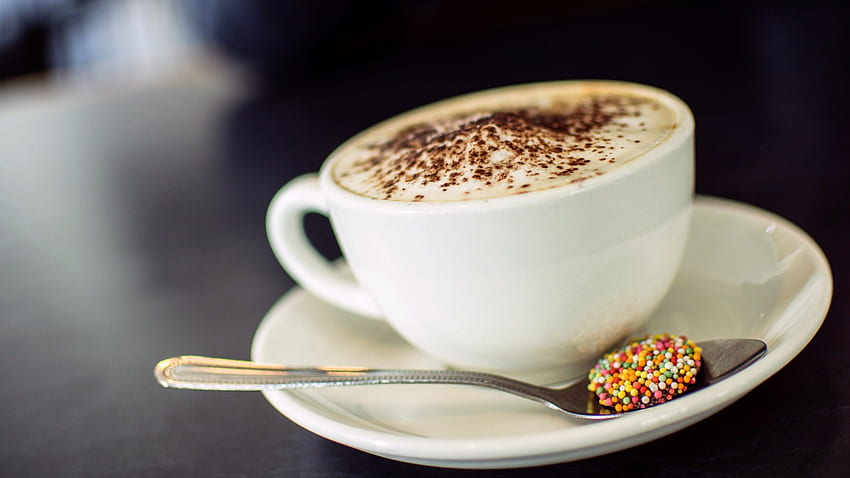 * Cappuccino *, milk, foam, chocolate, coffee, cappuccino, cup, saucer, spoon HD wallpaper