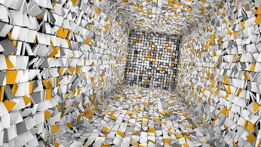 White and yellow optical illusion, 3D, artwork, render, digital art • For You For & Mobile HD wallpaper