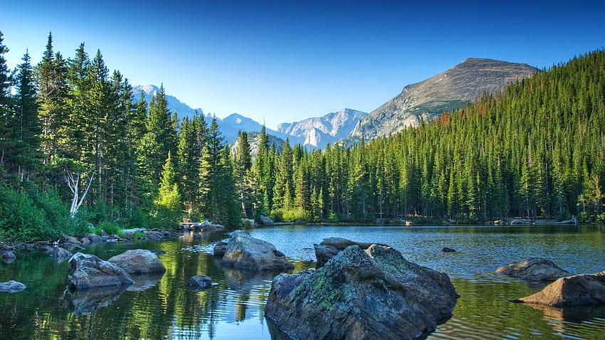 น้ำ ทิวทัศน์ ธรรมชาติ ต้นไม้ ป่าไม้ ฤดูร้อน หิน Colorado Rocky Mountains วอลล์เปเปอร์ HD