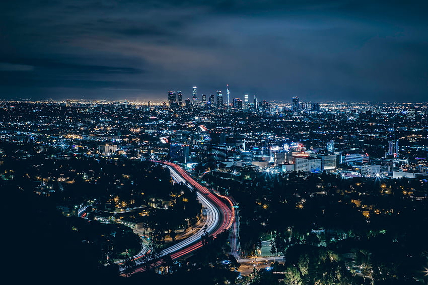 도시, 밤, 미국, 위에서 본, 고층 빌딩, 미국, 로스앤젤레스 HD 월페이퍼