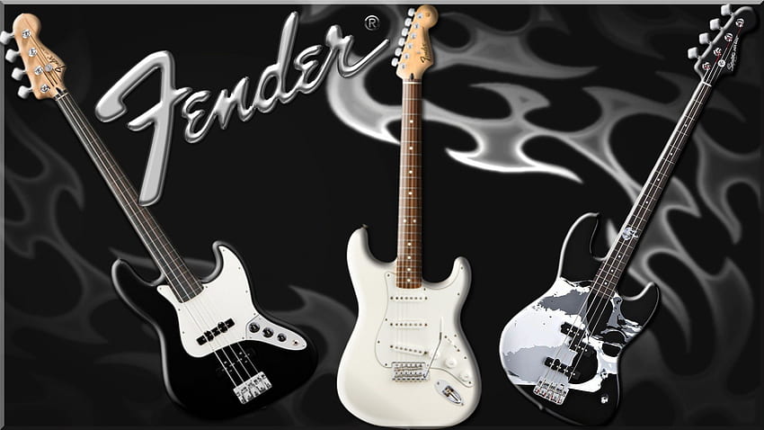 Fender Bass Guitar, czarny, muzyka, srebrny, gitara, jazz, błotnik, bas Tapeta HD