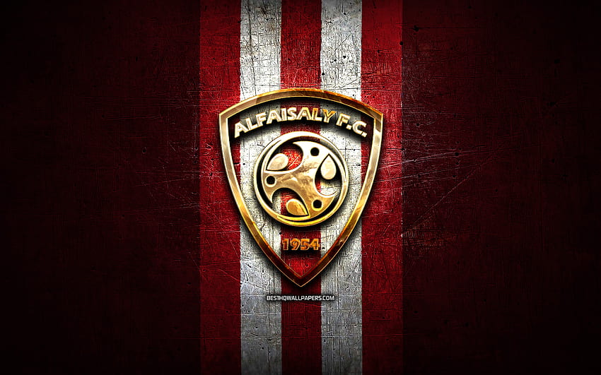 Al-Faisaly FC, logotipo dorado, Liga Profesional Saudí, de metal rojo ...