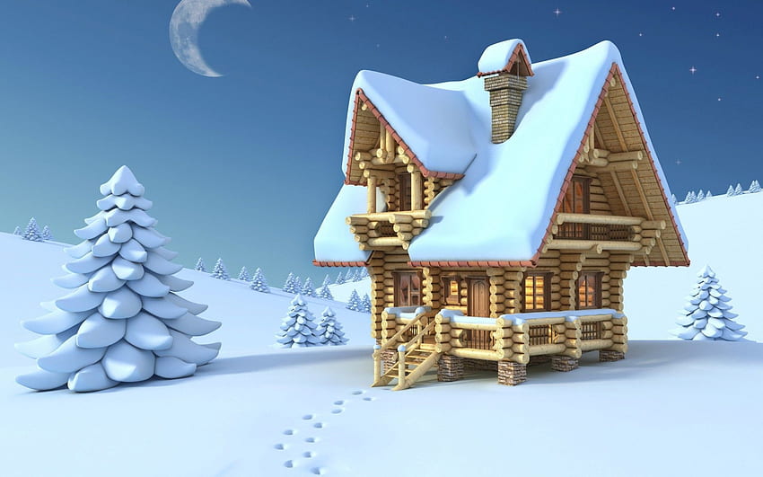 Beautiful Snowy House in Christmas Night [] for your , Mobile & Tablet.  Explore Christmas House . 3D Christmas , Christmas Background, Christmas,  Snowy Houses HD wallpaper | Pxfuel