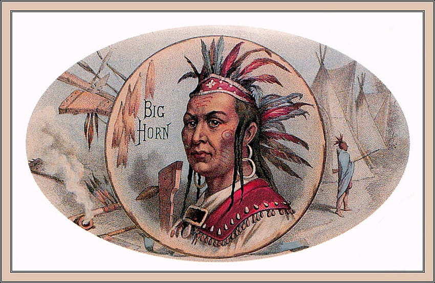 Big Horn, capo, altro, persone, indiano, scatola di sigari, arte popolare Sfondo HD