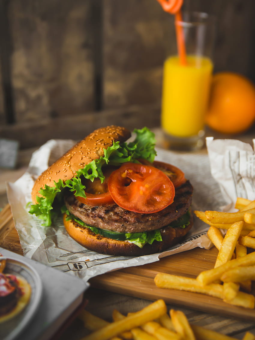 Lebensmittel, Gemüse, Fleisch, saftig, Schnitzel, Burger HD-Handy-Hintergrundbild