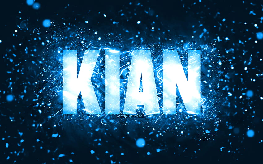 Happy Birtay Kian, luces de neón azules, nombre de Kian, creativo, Kian Happy Birtay, Kian Birtay, nombres masculinos estadounidenses populares, con el nombre de Kian, Kian fondo de pantalla