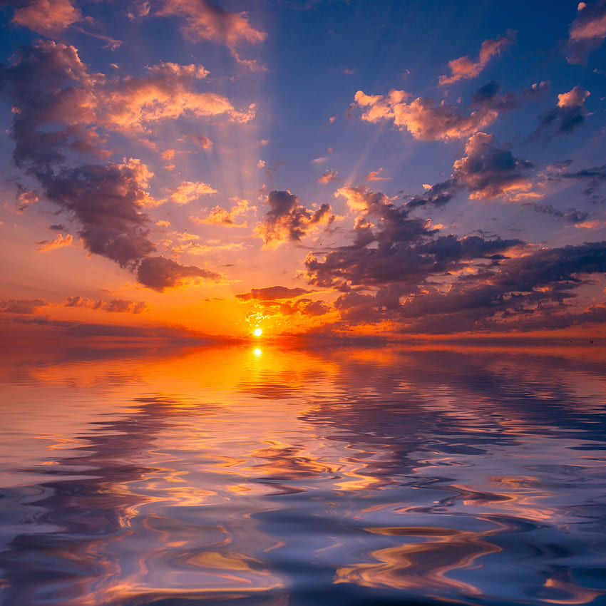 自然, 日没, 海, 太陽, 雲, 地平線, 反射 HD電話の壁紙