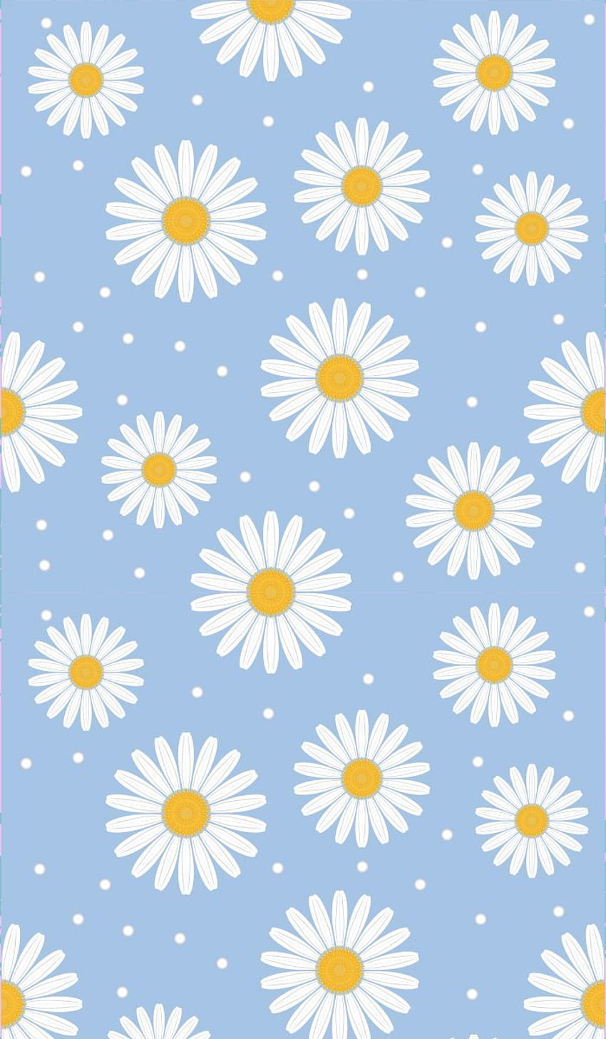 Seamless pattern chamomile background, blue HD phone wallpaper