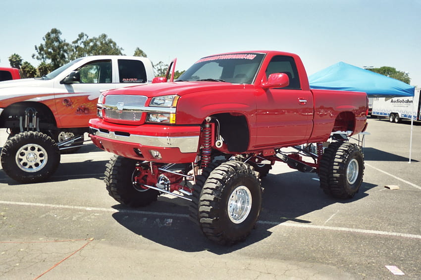 chevy 4x4, car, hot, outside, pickup, show, red, cool, auto, 4x4, chevy, truck, truckjam HD wallpaper