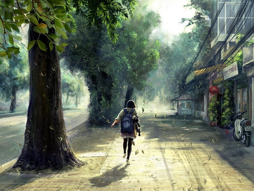 Anime Girl on Streets Background, Running Anime HD wallpaper