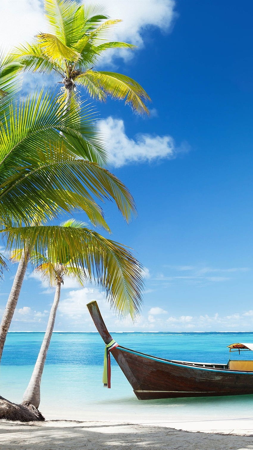 Thailand, beach, palms trees, sea, boat U, Thailand Water iPhone HD phone wallpaper