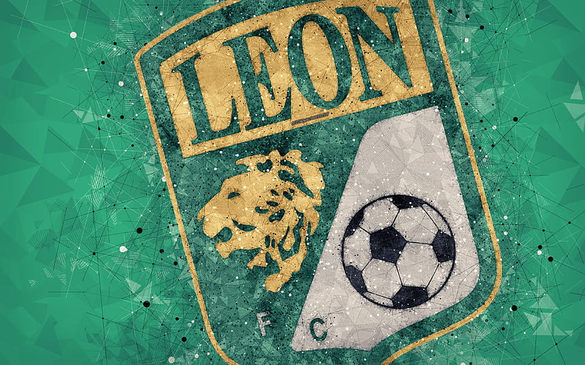 Club Leon, , geometric art, logo, Mexican football club, green abstract background, Primera Division, Leon de los Aldama, Mexico, football, Liga MX for with resolution . High Quality HD wallpaper