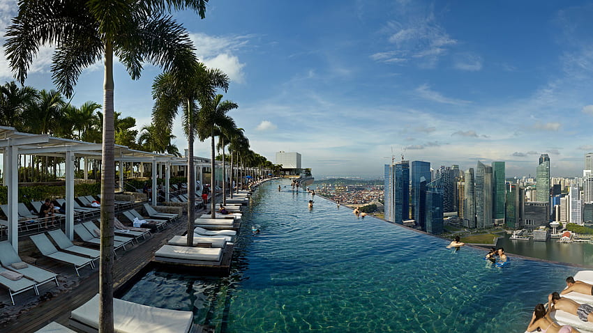 Marina Bay Sands, infinity pool, pool, hotel, travel, booking, casino, Singapore, Architecture HD wallpaper