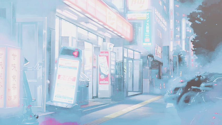 青いアニメ, アニメの風景, アニメの街, ブルーパステルの美的アニメ 高画質の壁紙