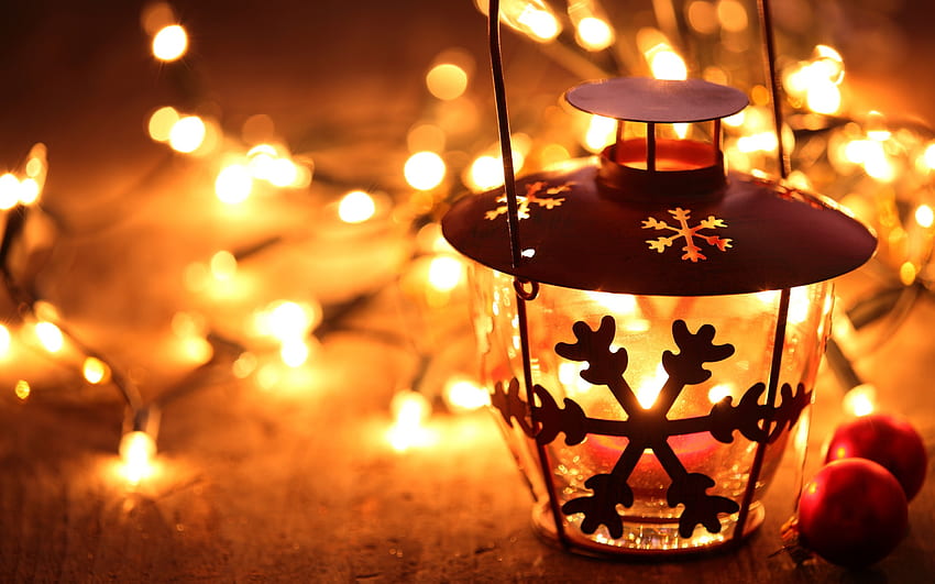 snowflake lantern on wooden floor with yellow candle light HD wallpaper