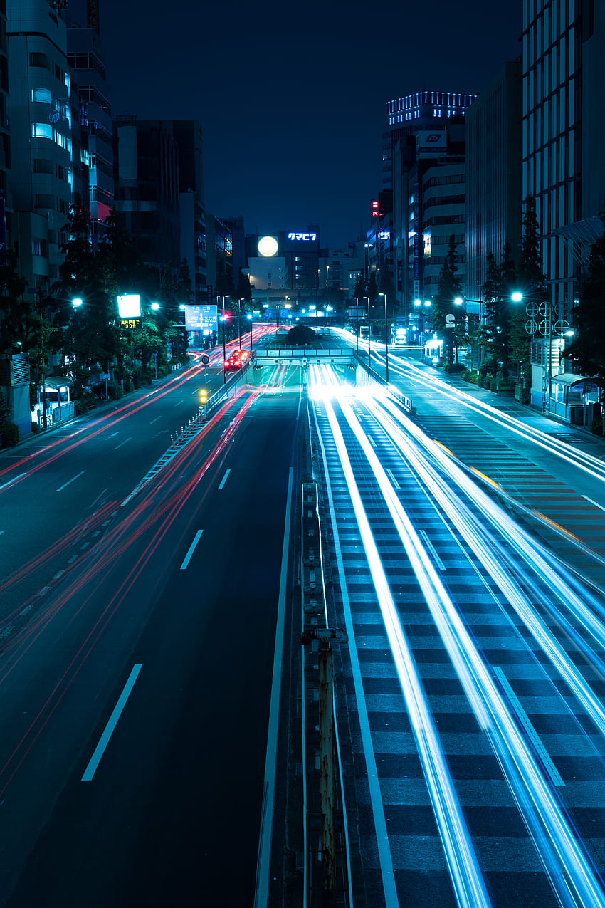 Światła miasta, miasta, połysk, światło, droga, miasto nocą, Japonia, Tokio Tapeta na telefon HD