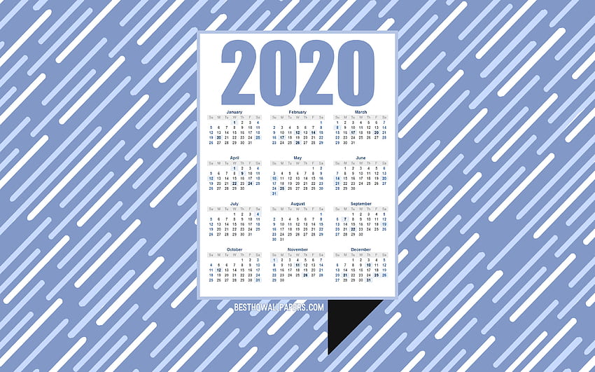 Calendario azul 2020, creativo azul fondo de pantalla