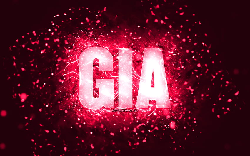 Happy Birtay Gia, , pink neon lights, Gia name, creative, Gia Happy Birtay, Gia Birtay, popular american female names, with Gia name, Gia HD wallpaper