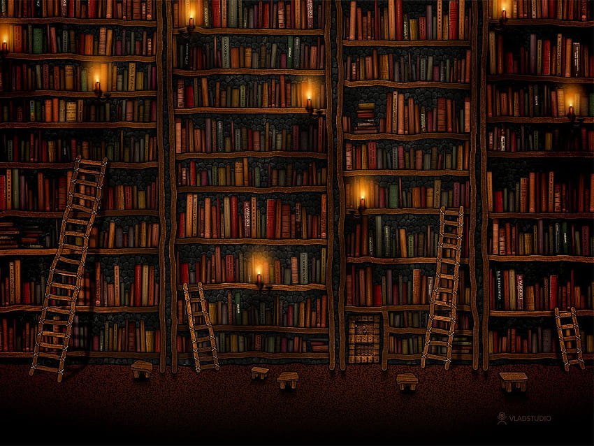 Notte della biblioteca gigante nel 2020. del libro, libro, libri, laptop estetico della biblioteca Sfondo HD