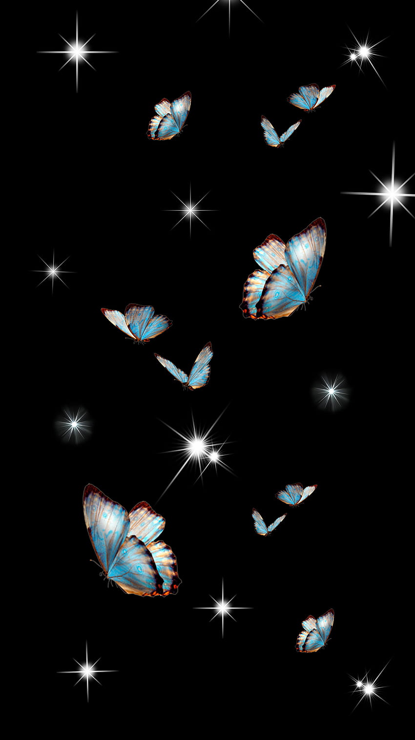 Farfalle scintillanti, falene e farfalle, blu, stella Sfondo del telefono HD