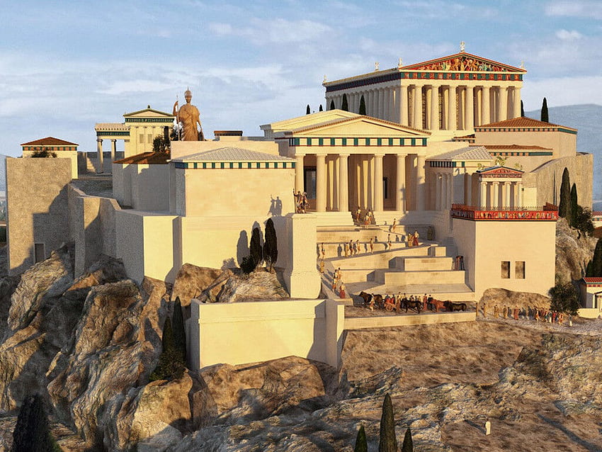 Biblia - Ateny: Ołtarz „nieznanemu Bogu” - Rekonstrukcja 3D starożytnych Aten, aby pomóc nauczającym podczas wizyty Pawła w Atenach (Dzieje Apostolskie 17:16-34) Tapeta HD