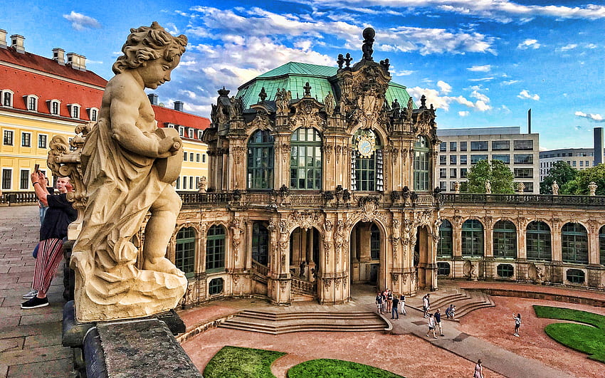 Zwinger and Old Masters Gallery, R, 드레스덴, 여름, 독일 도시, 유럽, 독일, 독일의 도시, 드레스덴 독일, 도시 경관을 해상도로 . 고품질 HD 월페이퍼