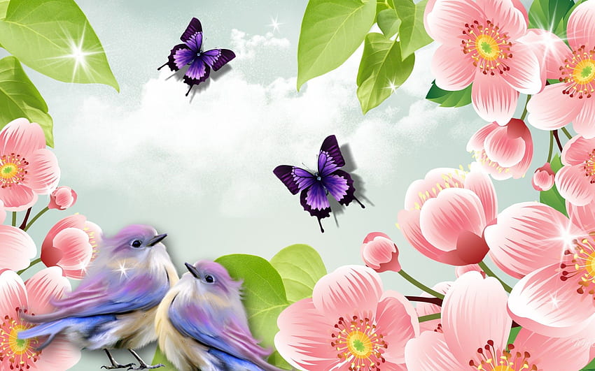 birds and butterflies Gallery, Pastel Flowers Butterflies HD wallpaper