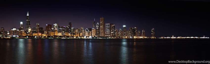 Chicago Night Buildings Sky Skyline Panorama Skyscrapers HD wallpaper ...